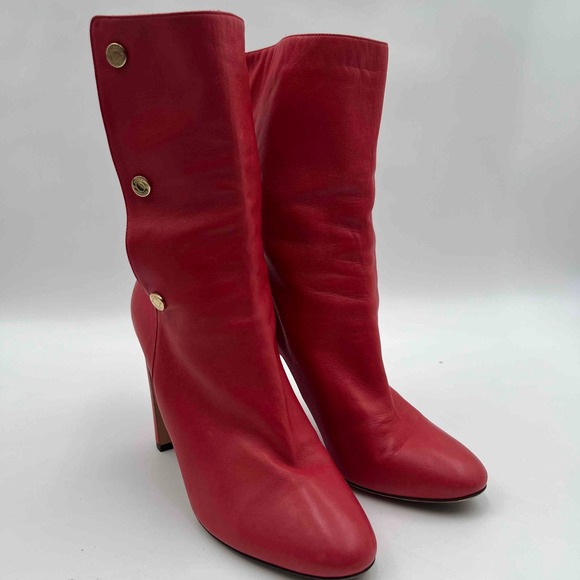 JIMMY CHOO Dayno Napa soft Red Leather Mid-calf Boots Size 38.5 - Picture 1 of 11